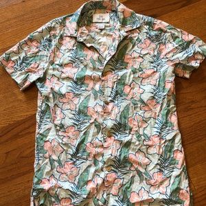 Light blue and pink tropical button up
